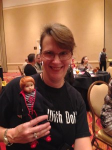 Me at Modern Doll 2014 with an adorable Diana Effner doll I bought in the salesroom.