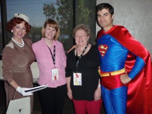 My mother and I pose at Tonner Con with Lois Lane and (an apparently dieting) Superman