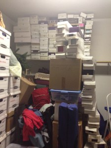 Towers of boxes in the garage